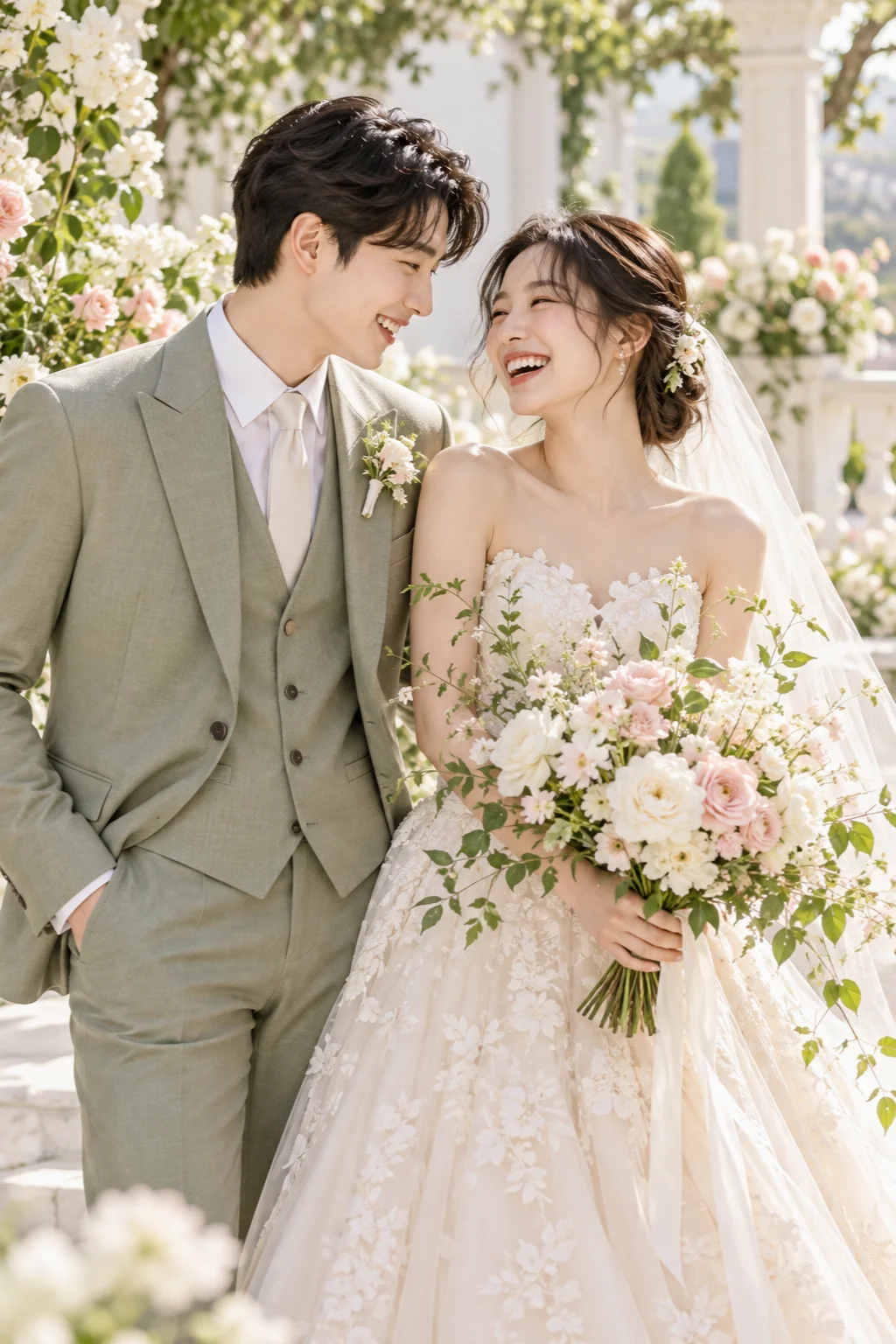 햇살 아래 웃음 짓는 두 사람